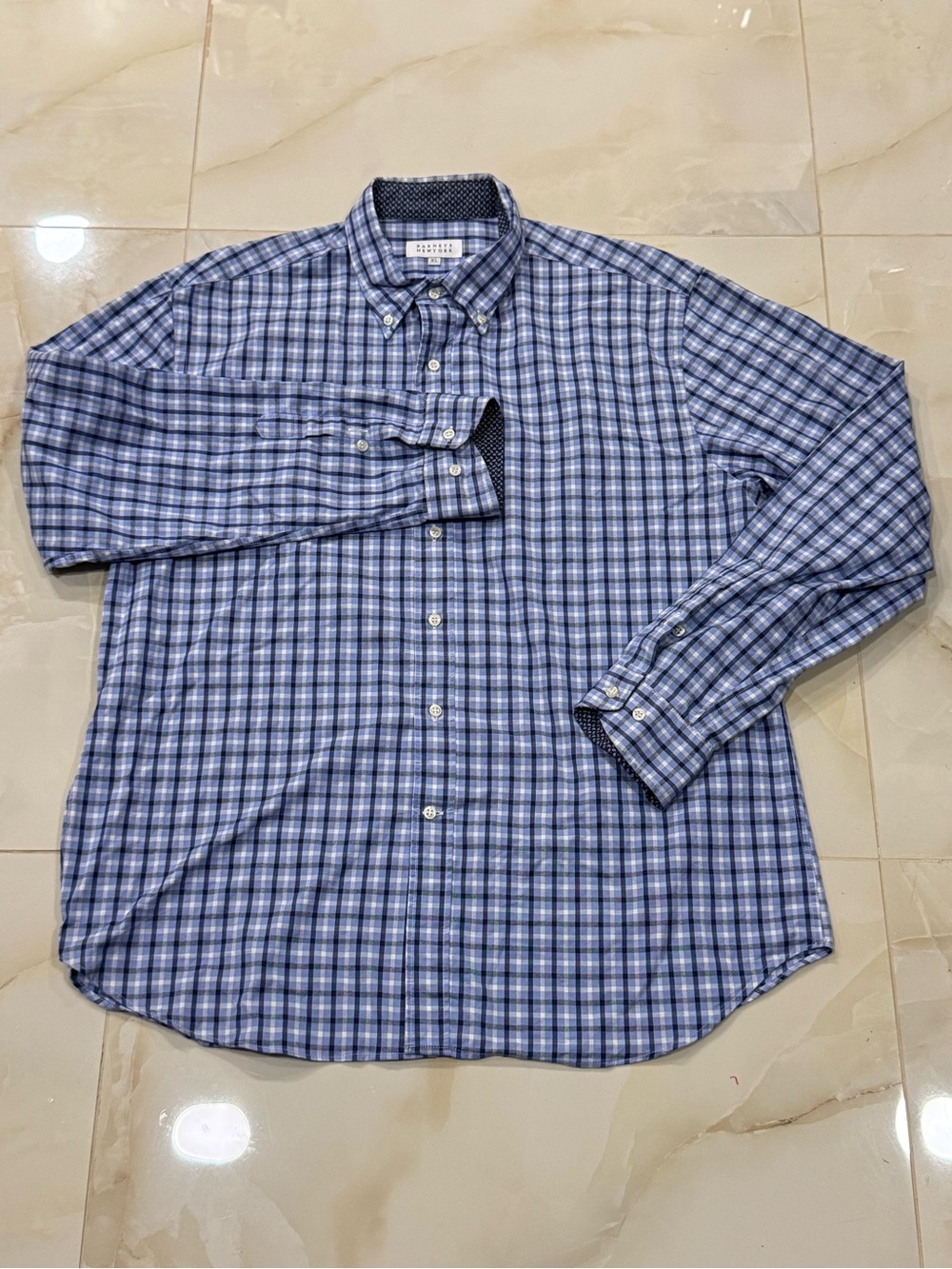 Barneys New York Blue Plaid Button-Down Shirt